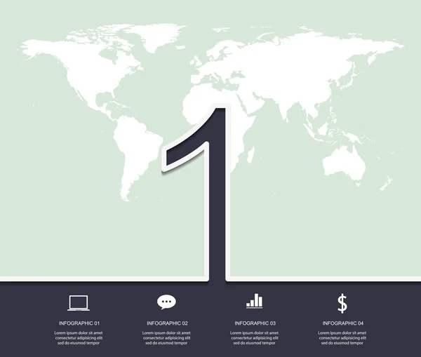 Número 1 Infográfico de design com mapa do mundo — Vetor de Stock