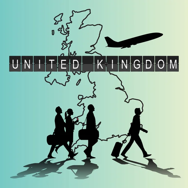 Infografische Silhouette Menschen auf dem Flughafen für das vereinigte Königreich — Stockvektor