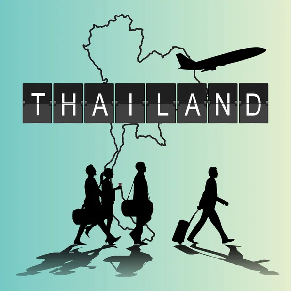 Infographic silhouet mensen op de luchthaven voor de vlucht van thailand — Stockvector