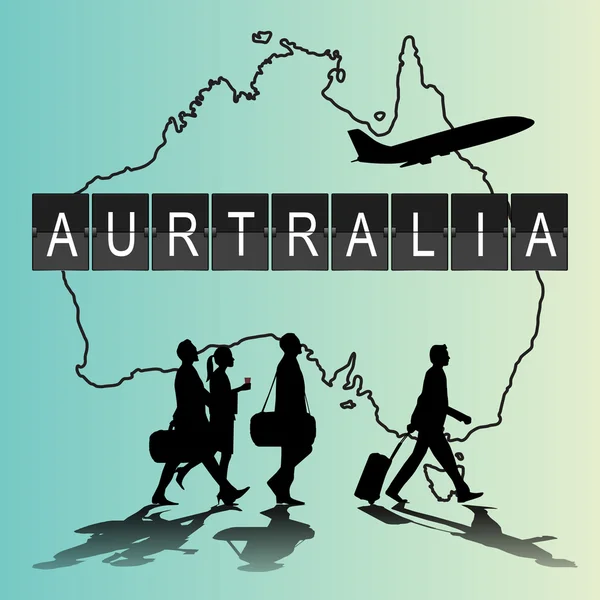 Pessoas de silhueta infográfica no aeroporto para a Austrália fligh — Vetor de Stock