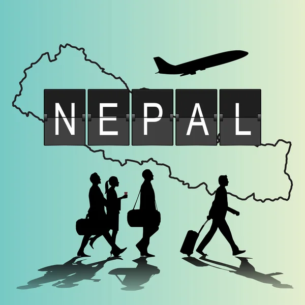 在尼泊尔航班的机场的人的信息图表侧影 — 图库矢量图片