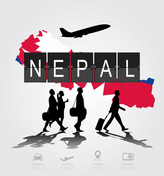 在尼泊尔航班的机场的人的信息图表侧影 — 图库矢量图片