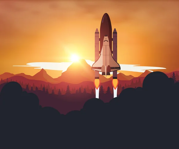 Space Shuttle con sfondo tramonto — Vettoriale Stock