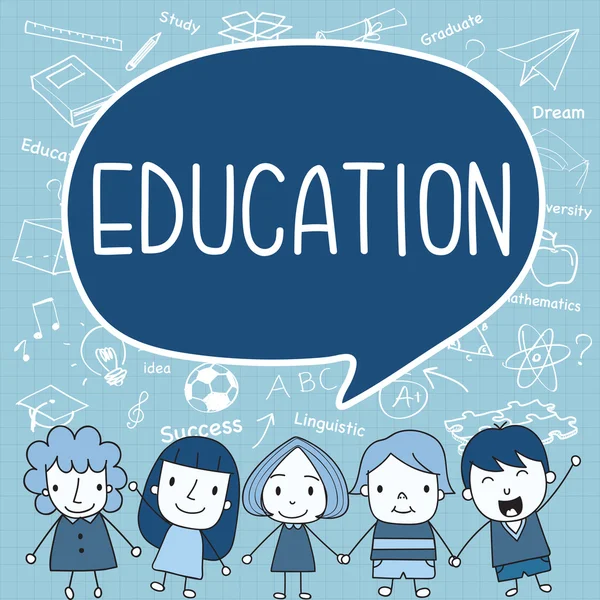 Child with a education ispeech bubble on icon background. — Stock Vector