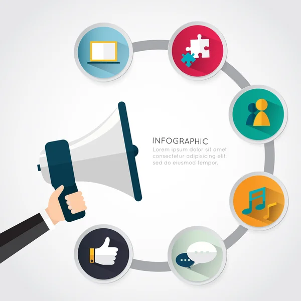 Zakenman holding megafoon met zakelijke infographic — Stockvector