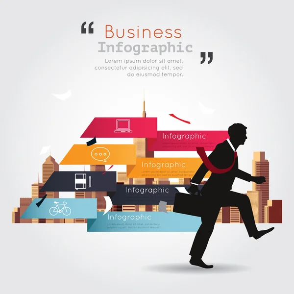 Business walking con sfondo infografico edificio — Vettoriale Stock