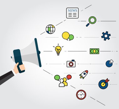 Simgesi olan megafon tutan işadamı.