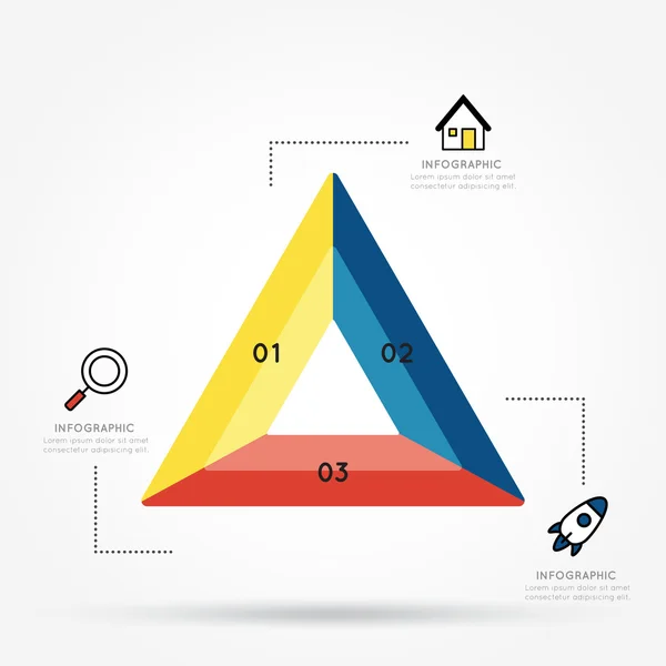 Moderne driehoek infographic voor 3 stappen — Stockvector