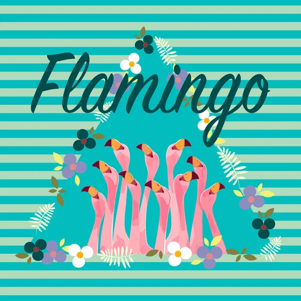 Flamingo tropik çiçekler arka plan ile 