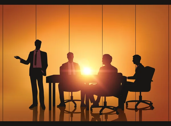 Business meeting with sunset background — Stock Vector