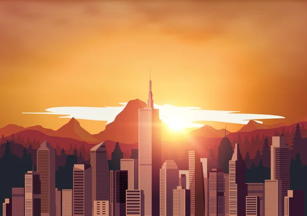 Copyspace Paisaje urbano con fondo al atardecer — Archivo Imágenes Vectoriales