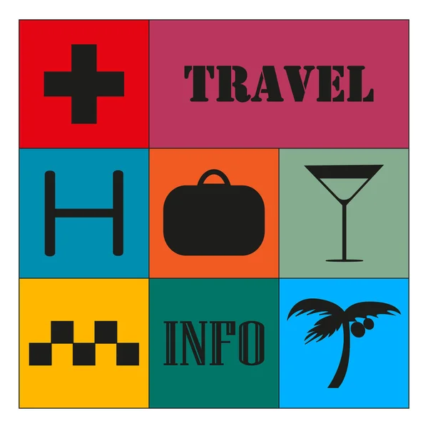 Travel icons on color background. Vector. Colorful — Stock Vector