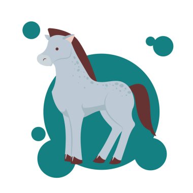 Komik gri benekli şirin at karakteri, çizgi film vektör çizimi. At karakteri çizimi. Çizgi film çiftlik hayvanları. Parlak renkli çocukların izole edilmiş bir atın resimli portresi.