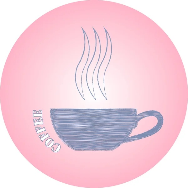 Hand getrokken logo coffee cup op roze achtergrond — Stockvector