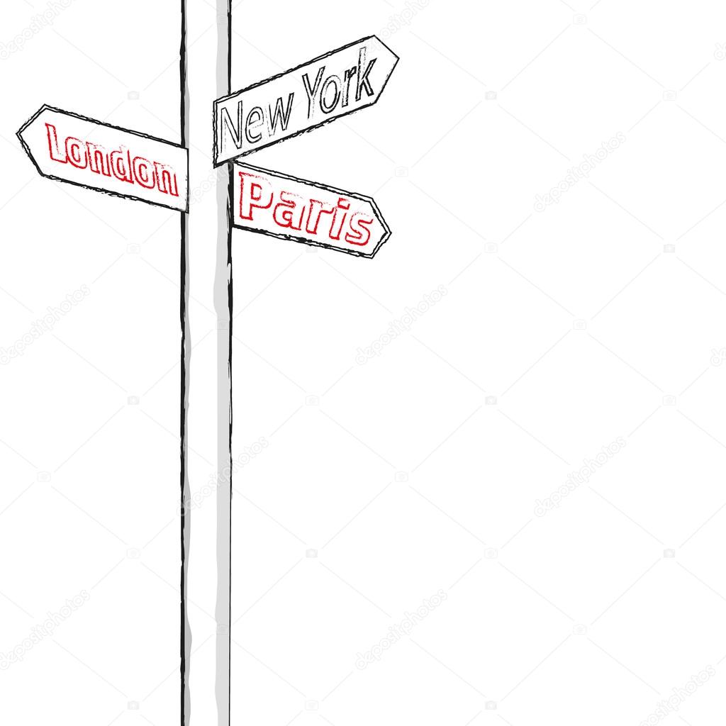 street sign showing cities - london paris new york sample