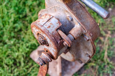 House lifting jack. Old rusty mechanical screw jack