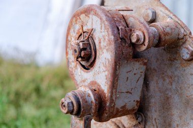 House lifting jack. Old rusty mechanical screw jack