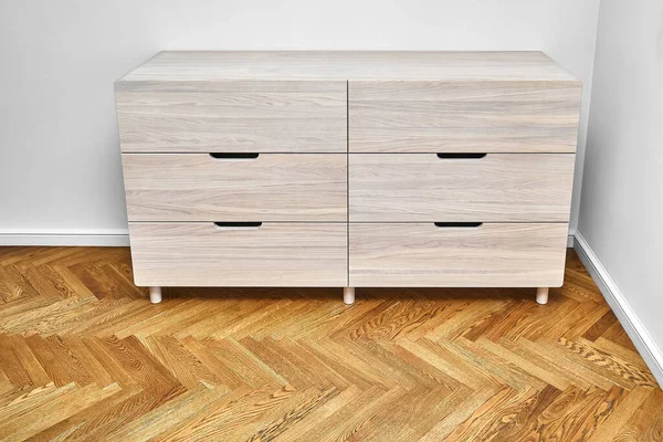 Elegant Chest Drawers Made Bleached Solid Oak Timber Finger Pull — Stock Photo, Image