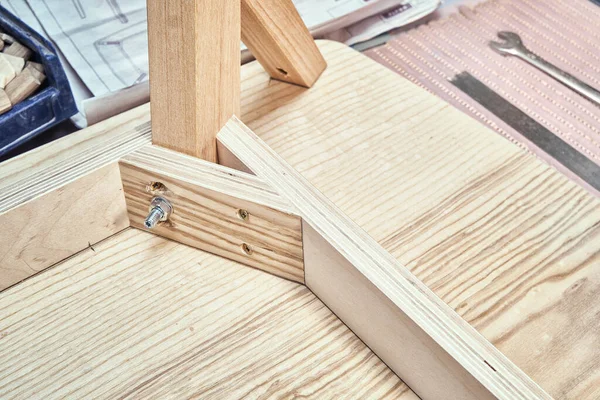 Corner Upside Stylish New Table Plywood Veneer Solid Light Ash — Stock Photo, Image
