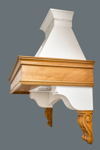 Duży Elegancki Biały Kaptur Kuchnia Drewnianymi Elementami Rzeźba Stylu Country — Zdjęcie stockowe