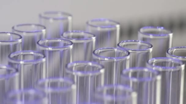 Pouring transparent liquid into test tube to make experiment — Stock Video