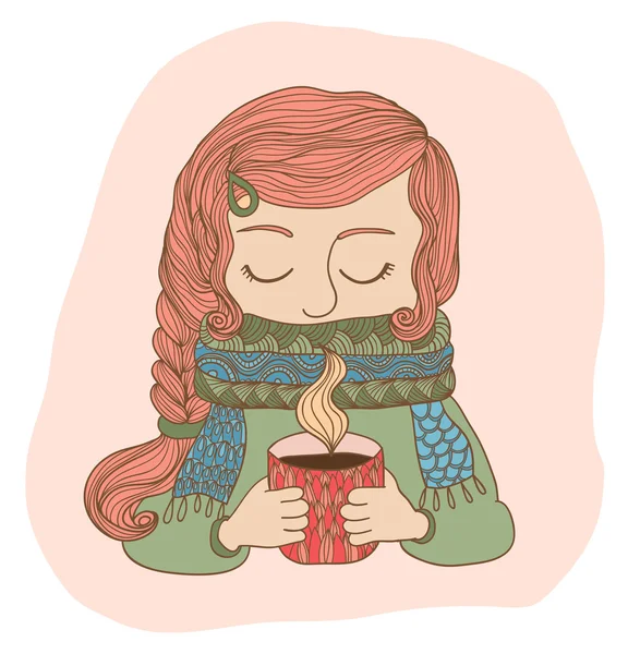 Winter girl with cup of tea — Stock Illustration Winter girl with cup of tea Stock Vector