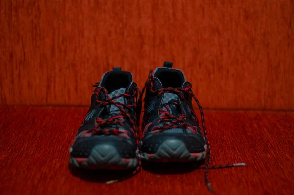 Chaussures Cross Country Rouges Grises Mode Gym Extérieur — Photo