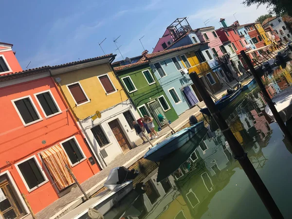 Burano Island Canal Colorful Houses Boats Venice Italy — Stock Photo, Image