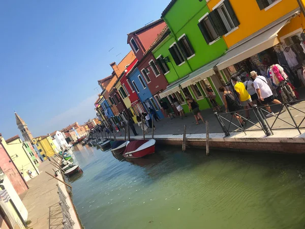 Burano Island Canal Colorful Houses Boats Venice Italy — Stock Photo, Image
