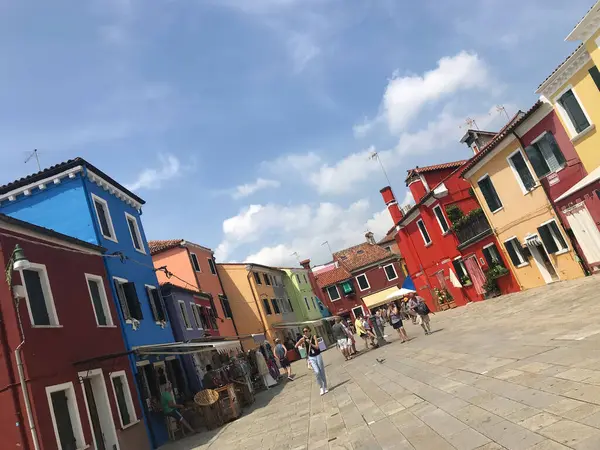 Вид Остров Бурано Красочные Дома Венеции Италия — стоковое фото