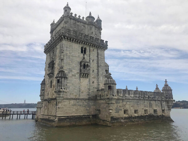 the Tower of Belem near the Tagus river in Lisbon Portugal