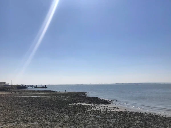 Utsikt Över Floden Tejo Nära Cais Das Colunas Lissabon Portugal — Stockfoto