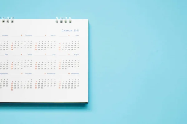 2021 Сторінка Календаря Синьому Фоні Бізнес Планування Концепції Зустрічі — стокове фото