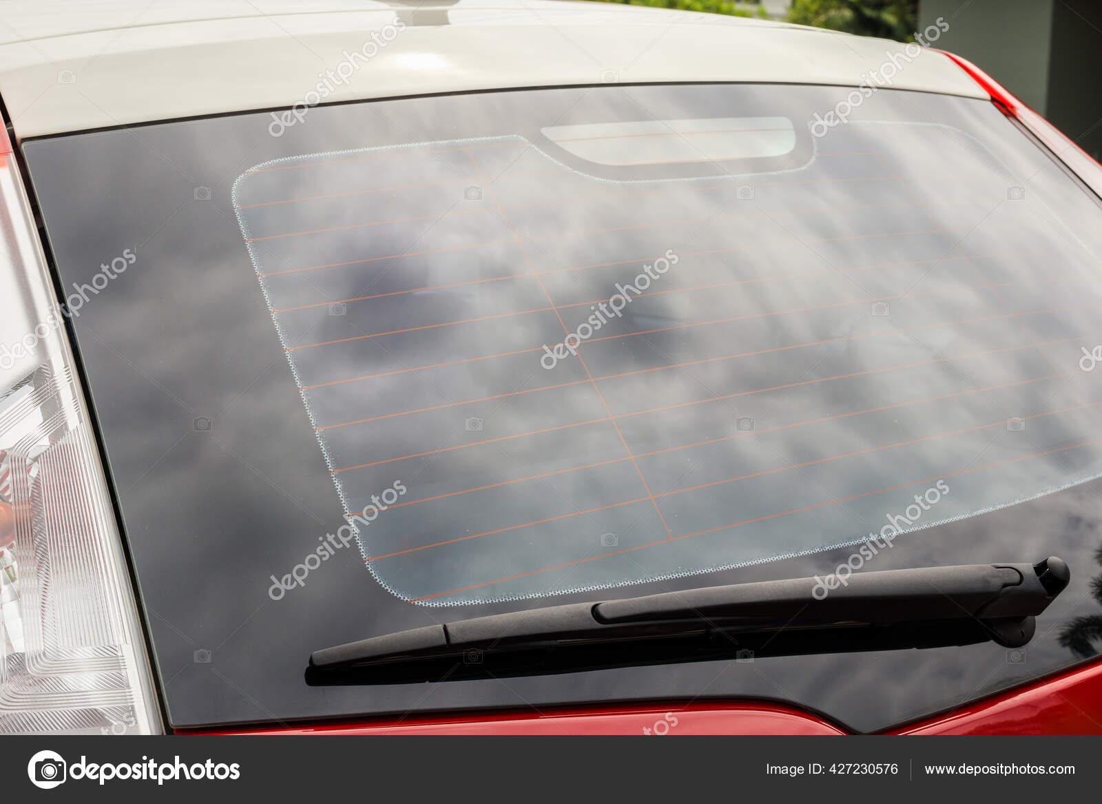 Download Back View Red Car Window Sticker Mockup Stock Photo Image By C Kwangmoo 427230576