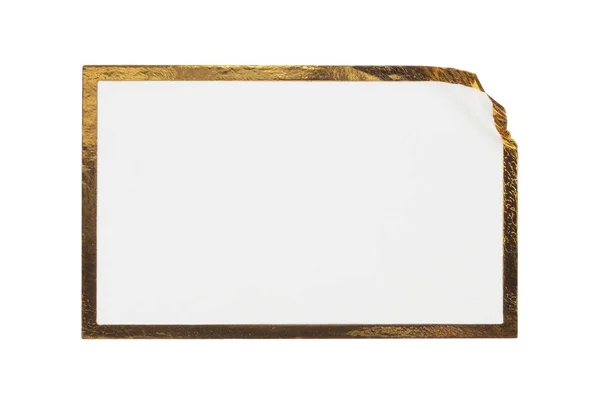 Blanco White Paper Sticker Label Met Gouden Frame Geïsoleerd Witte — Stockfoto