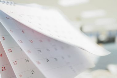 Takvim sayfası çevirme sayfası ofis masası iç plan iş takvimi randevu konseptini kapat