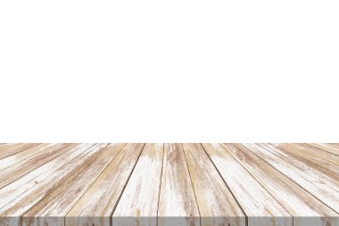 Ürün görüntüleme montajı için beyaz arkaplanda boş tahta tablo izole edildi