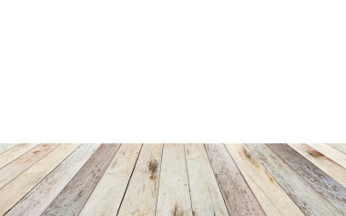 Ürün görüntüleme montajı için beyaz arkaplanda boş tahta tablo izole edildi