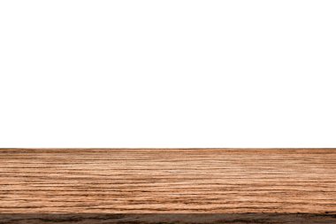 Ürün görüntüleme montajı için beyaz arkaplanda boş tahta tablo izole edildi