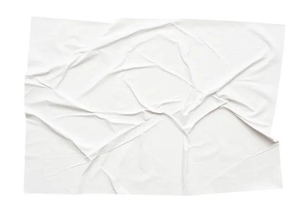 Boş Beyaz Buruşmuş Buruşmuş Kağıt Yapıştırması Veya Beyaz Arkaplanda Izole — Stok fotoğraf
