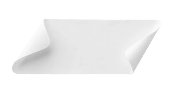 Üres Fehér Papír Matrica Címke Izolált Fehér Alapon — Stock Fotó