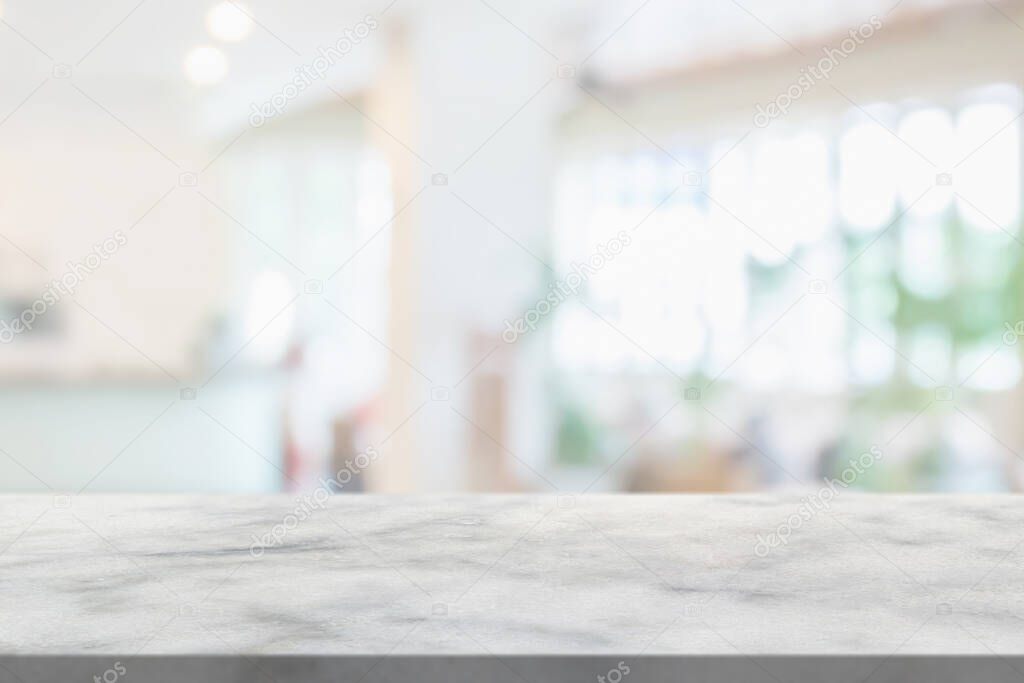 marble table top with blurred abstract hotel interior background