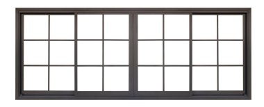 Siyah metalik pencere çerçevesi beyaz arkaplanda izole edildi