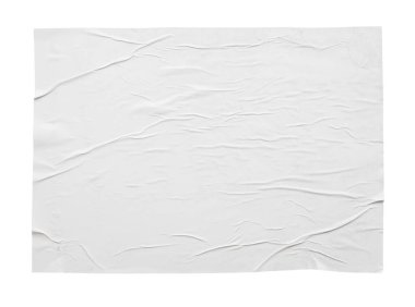 Boş beyaz buruşmuş ve buruşmuş kağıt poster dokusu beyaz arkaplanda izole