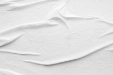 Boş beyaz buruşmuş ve buruşmuş kağıt poster dokusu arka planı