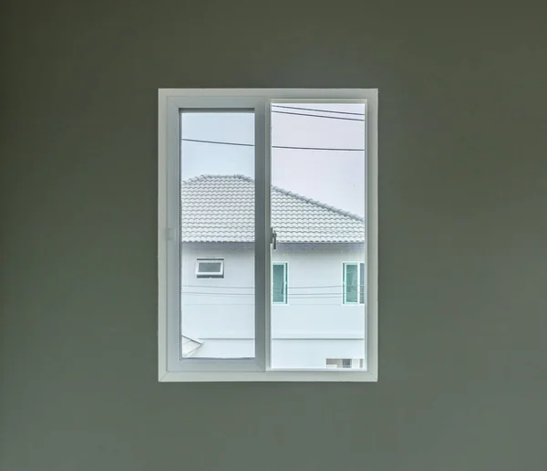 Szklana Ramka Okna Wnętrze Domu Białej Ścianie — Zdjęcie stockowe