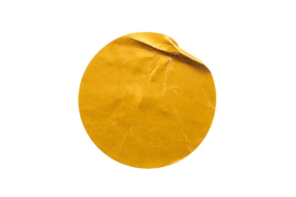 Pusty Złoty Okrągły Klej Etykieta Naklejki Papieru Izolowane Białym Tle — Zdjęcie stockowe