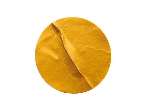 Etiqueta Adesiva Papel Adesivo Redonda Dourada Branco Isolada Fundo Branco — Fotografia de Stock