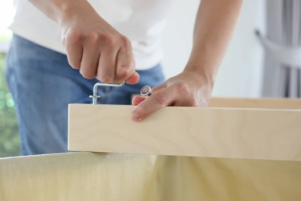 Montaje Muebles Madera Casa Usando Tornillo Allen —  Fotos de Stock