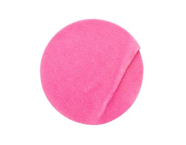 Beyaz arkaplanda izole edilmiş boş pembe yuvarlak yapıştırıcı etiketi